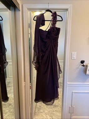 Montage by Mon Cheri One-Shoulder Chiffon Evening Dress in Deep Purple